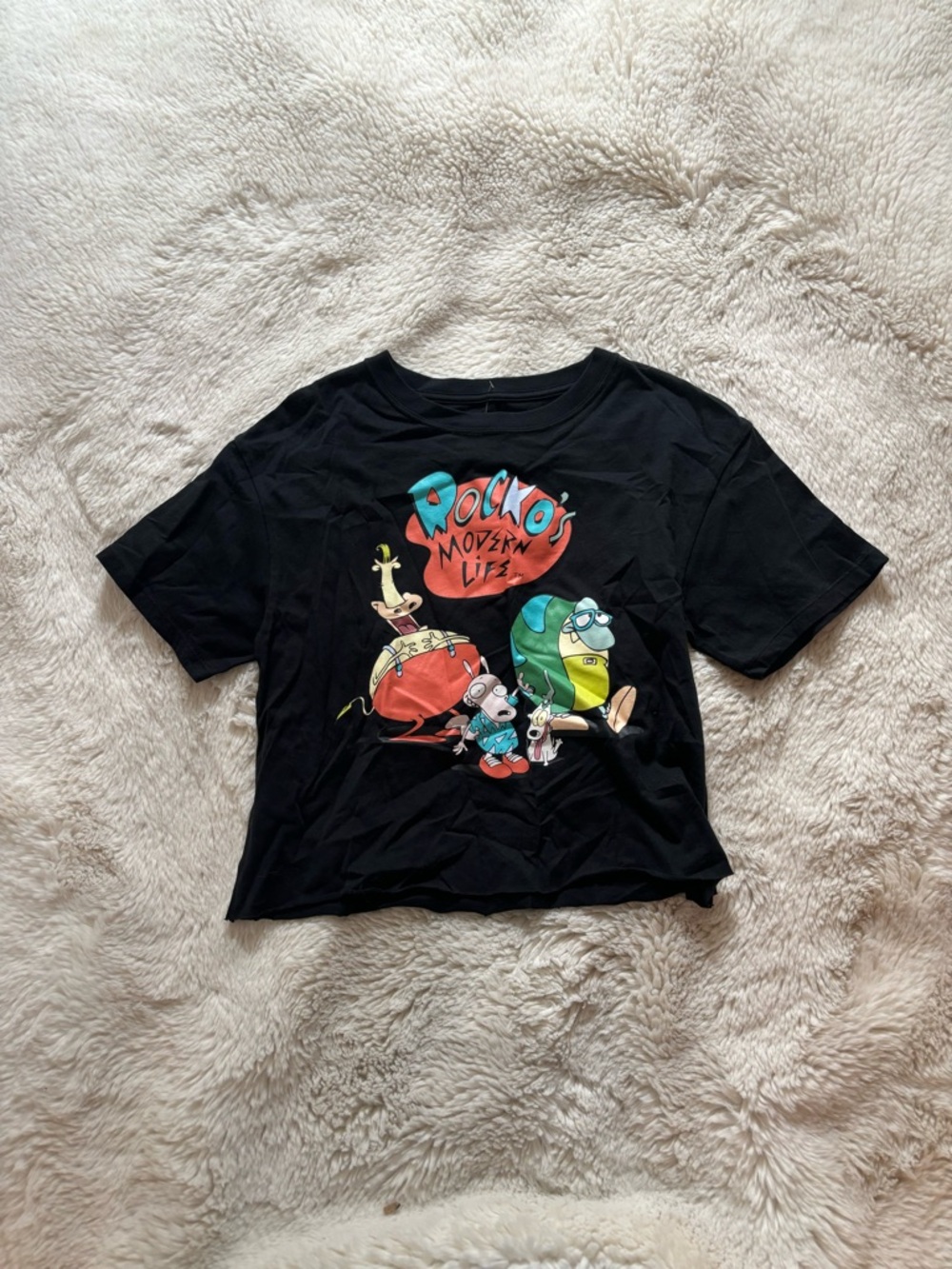 NWT Rocko's Modern Life Black Graphic Print Cropped T-Shirt